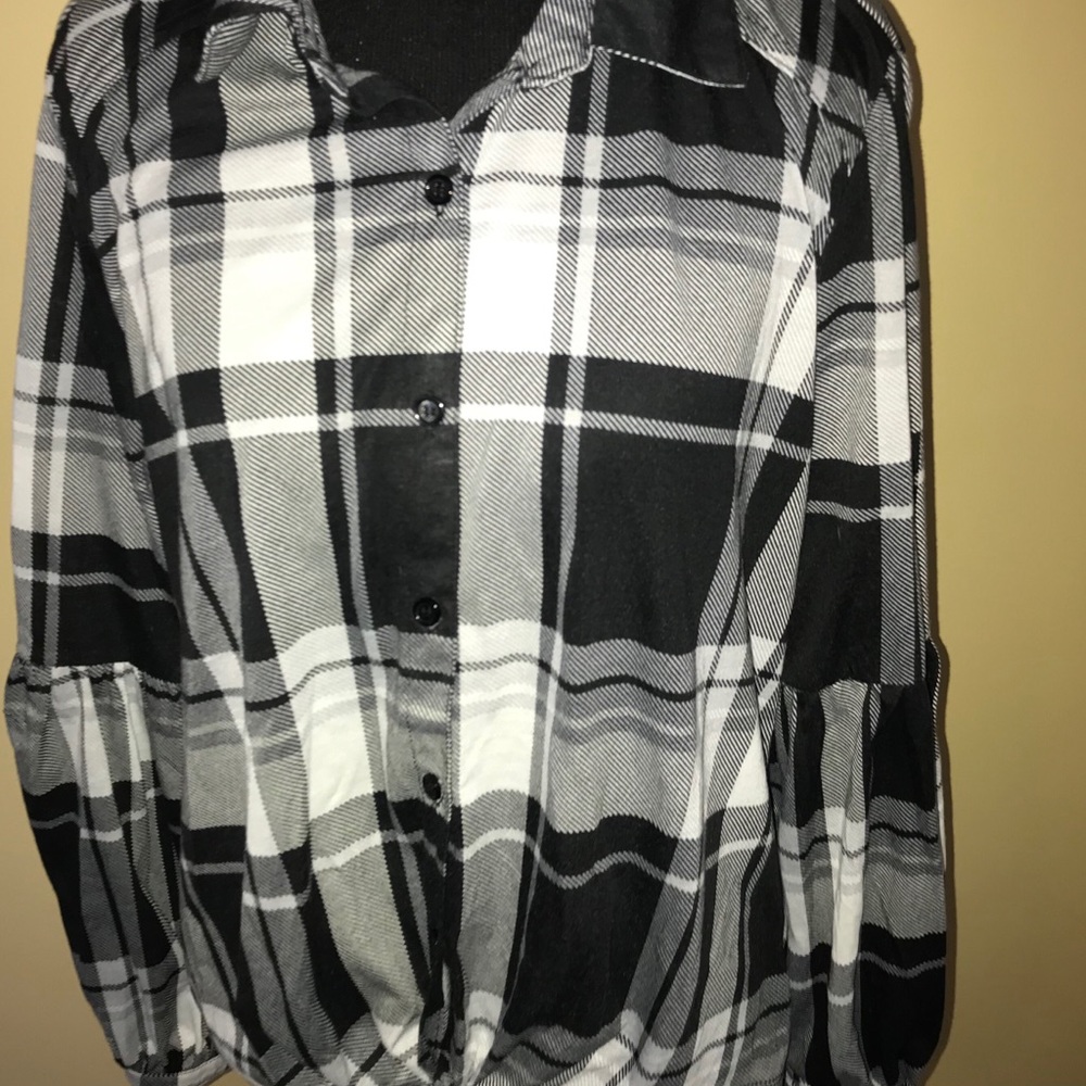 French Laundry Black Plaid Tie Shirt Size Large - Picture 6 of 8